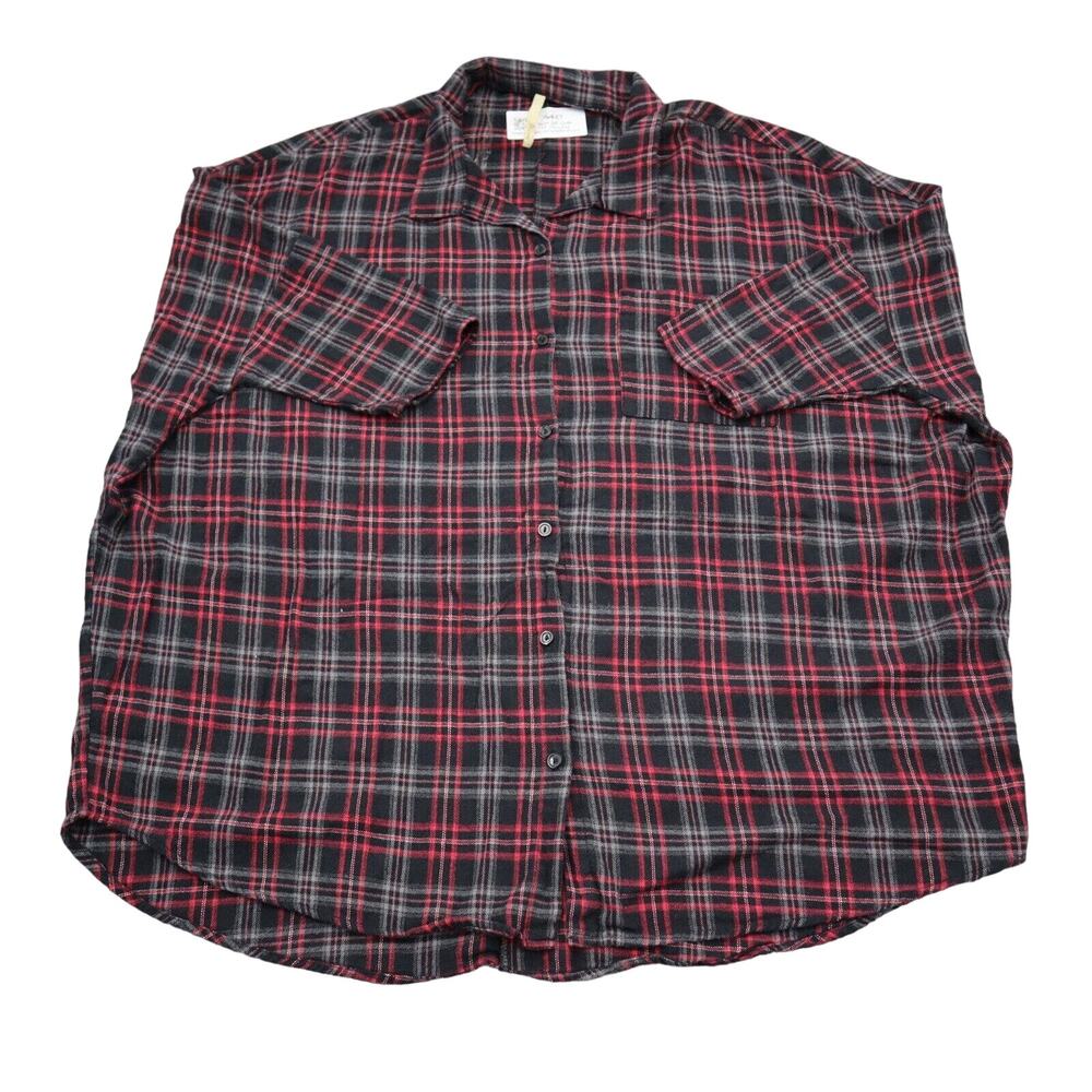 Primi Shirt Womens L Red Plaid Chest Pocket Button Up Short Sleeve Collared Top